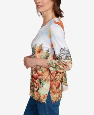 Women's Classic Farm Landscape Harvest Floral Top