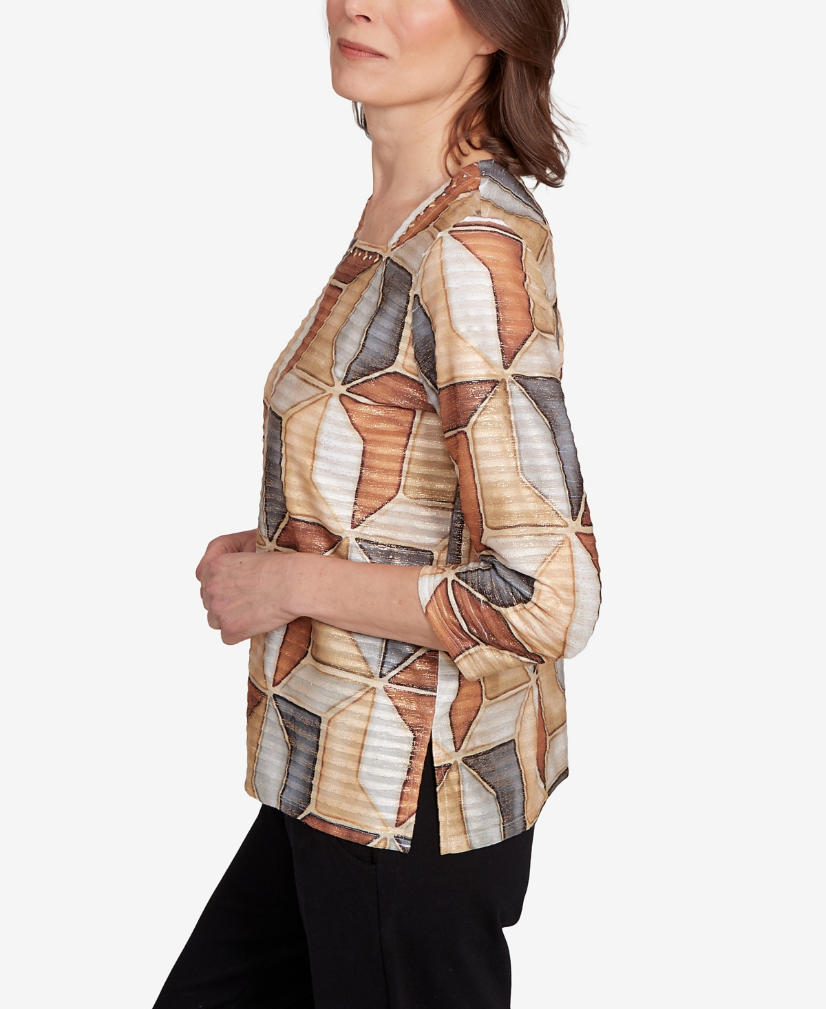 Alfred Dunner Plus Size Classic Stained Glass Square Neck Top In Multi