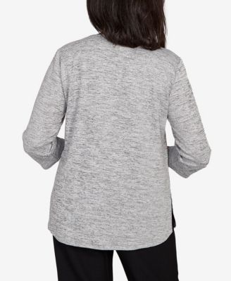 Women's Classic Melange Side Button Crew Neck Top with Necklace