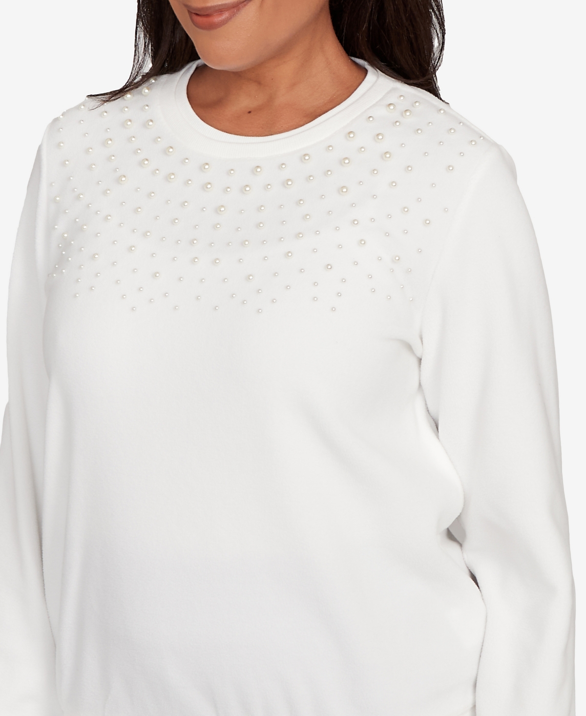 Alfred Dunner Plus Size Classic Embellished Neckline Anti-pill Sweater In White