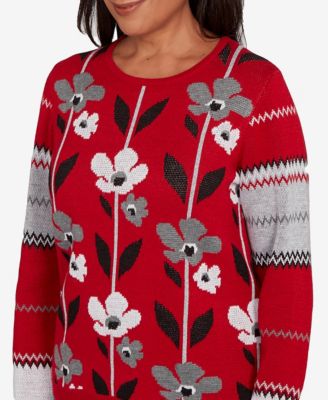 Women's Classic Vertical Flower Zig Zag Long Sleeves Sweater