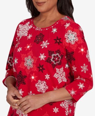Women's Classic Embellished Snowflake Pleated Neck Top