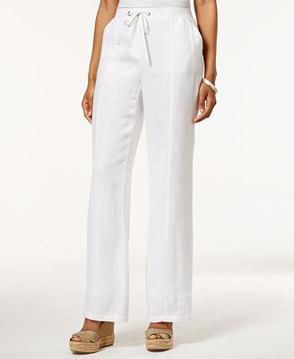 JM Collection Petite Linen Drawstring Pants, Created for Macy's - Pants ...