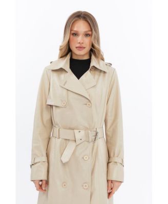 Women's Genuine Leather Trench Coat, Beige