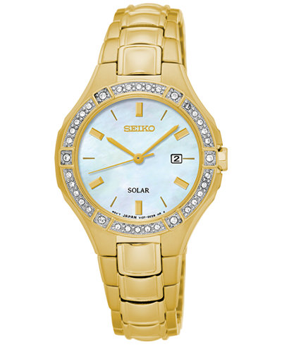 Seiko Women's Solar Sport Gold-Tone Stainless Steel Bracelet Watch 29mm SUT284
