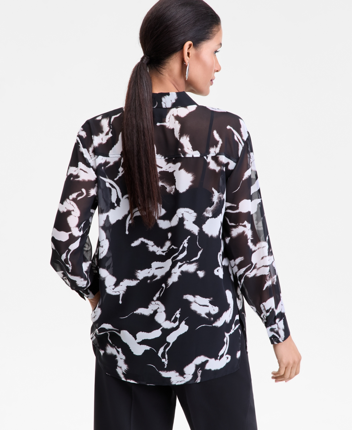 I.n.c. International Concepts Women's Printed Long-Sleeve Blouse, Macy's Exclusive