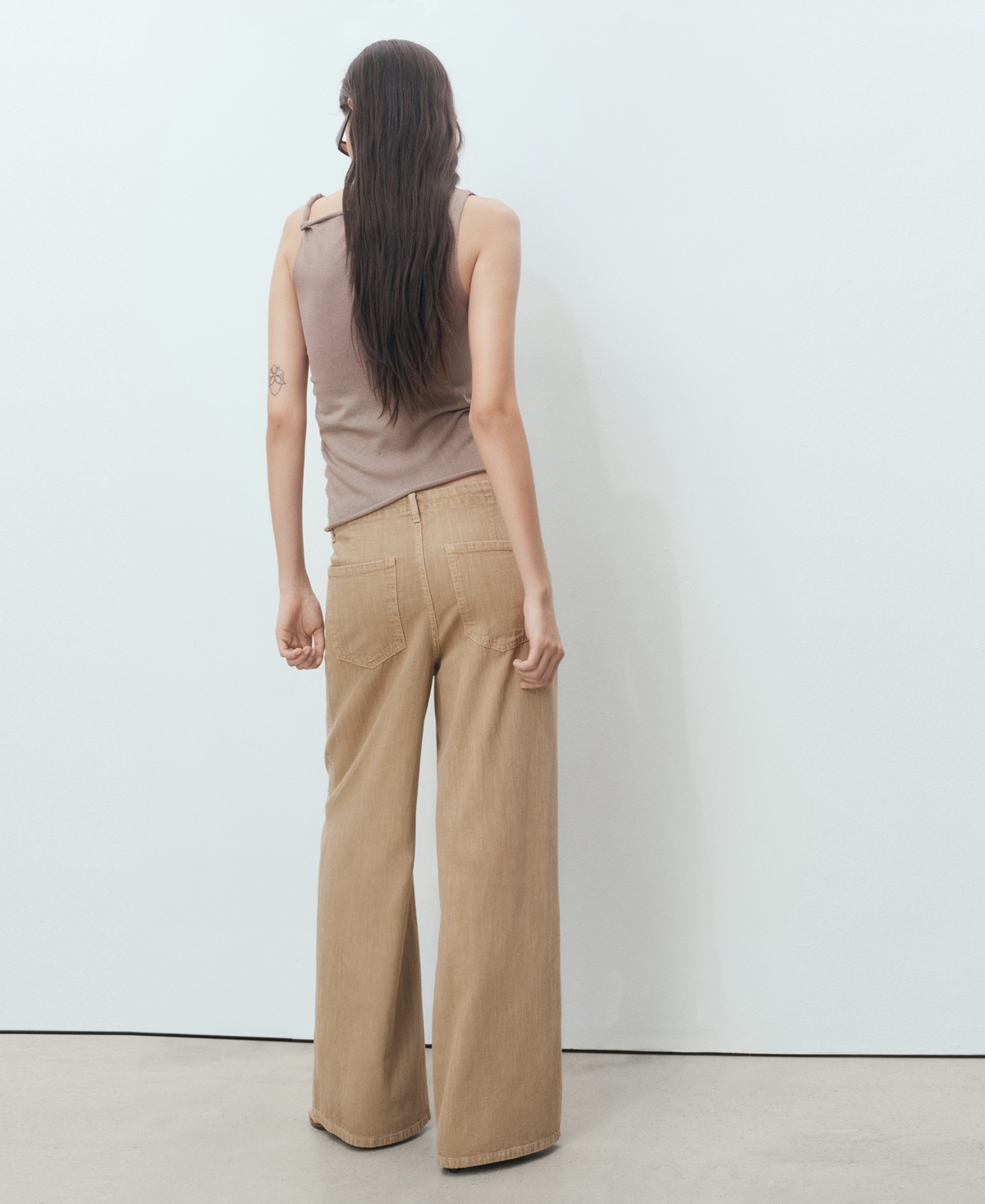 Mango Wide-leg Denim Trousers With Belt Sand In Brown