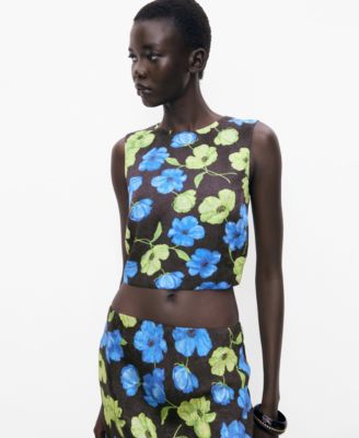MANGO - Women's Open-Back Floral Blouse