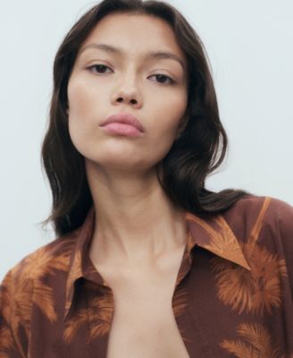 Women's Palm Print Cotton Shirt