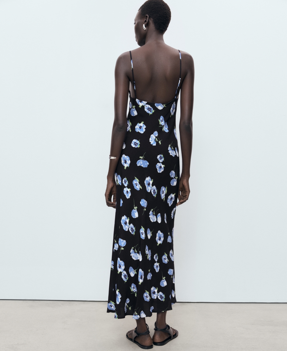 Mango Kendal Print Cowl Neck Crepe Slipdress In Blue