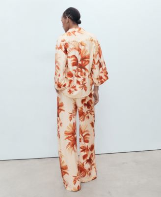 Women's Palm Tree Print Three-Quarter Sleeve Blouse