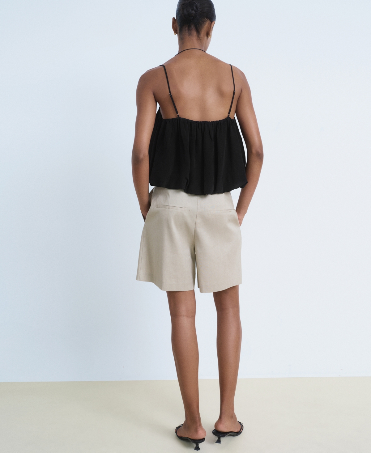 Mango Bubble Hem Crop Top In Black
