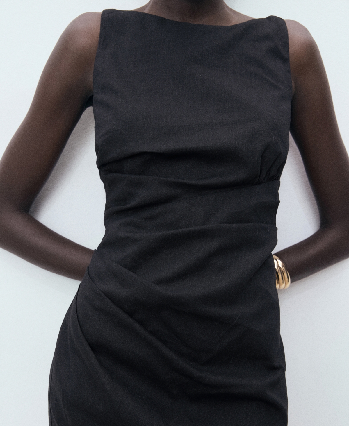 Mango Robe Courte Drapée Lin Noir - Femme - Xl -  In Black