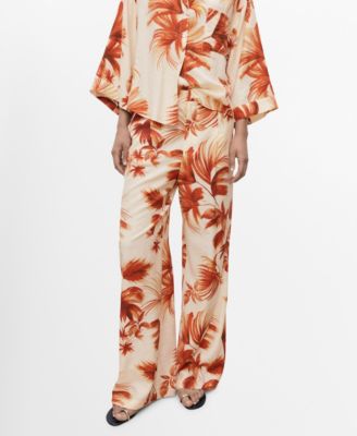 MANGO - Women's Flowy Palm Print Pants