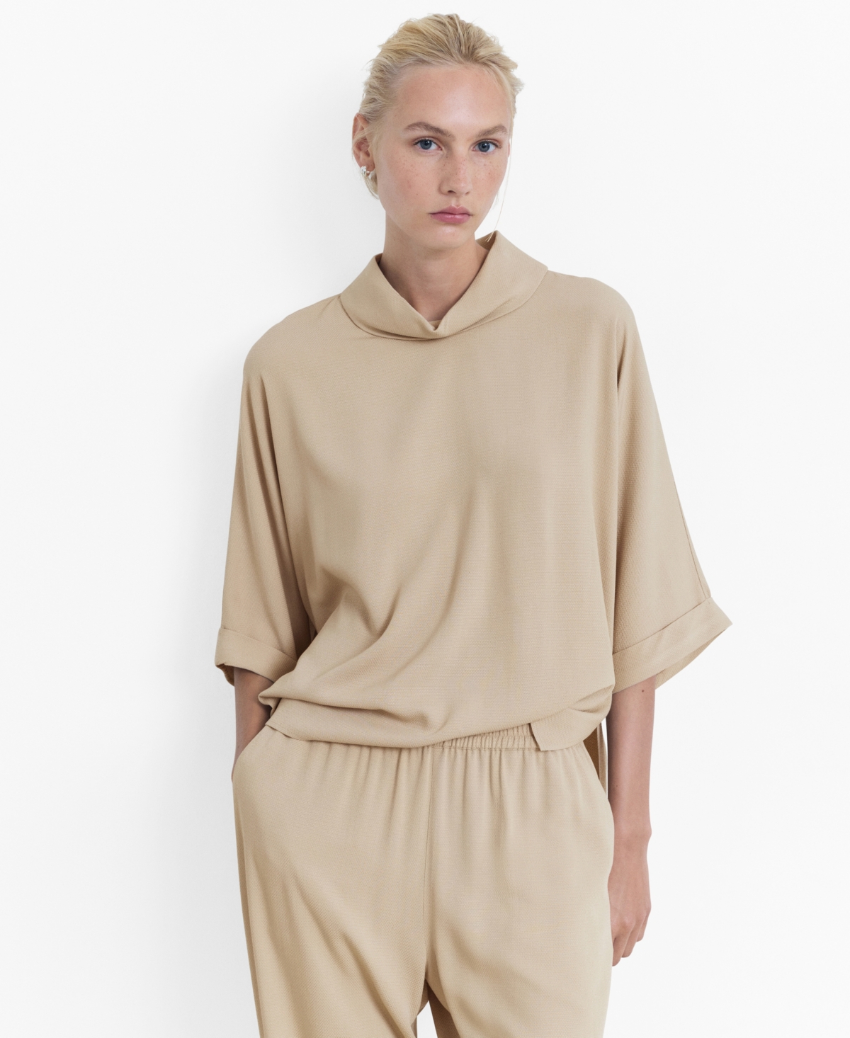 Women's Oversized Flowing Blouse - Beige