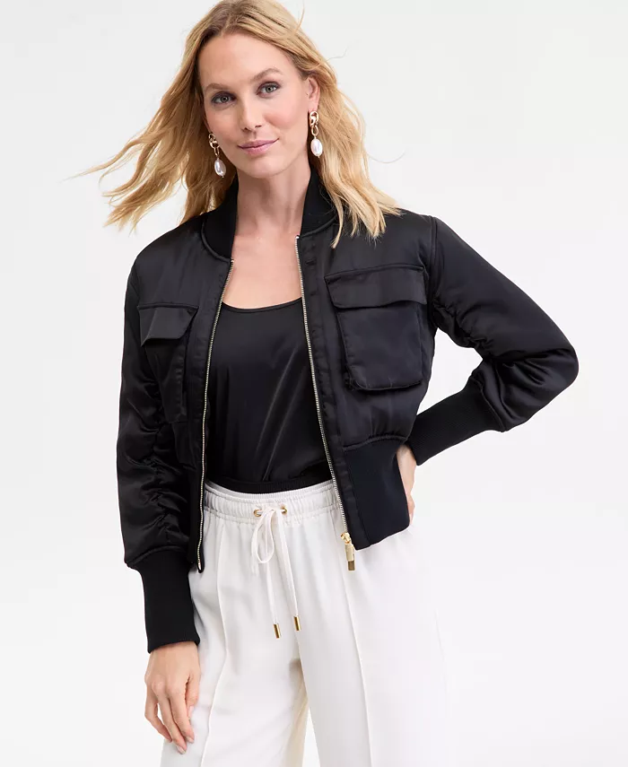 Women's Satin Shrunken Bomber Jacket