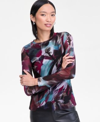 I.N.C. International Concepts - Women's Printed Mesh Long-Sleeve Top