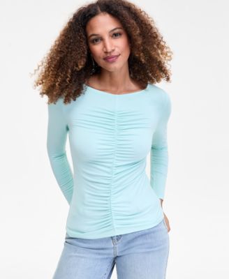 Women's Shirred-Front Long-Sleeve Top, Macy's Exclusive