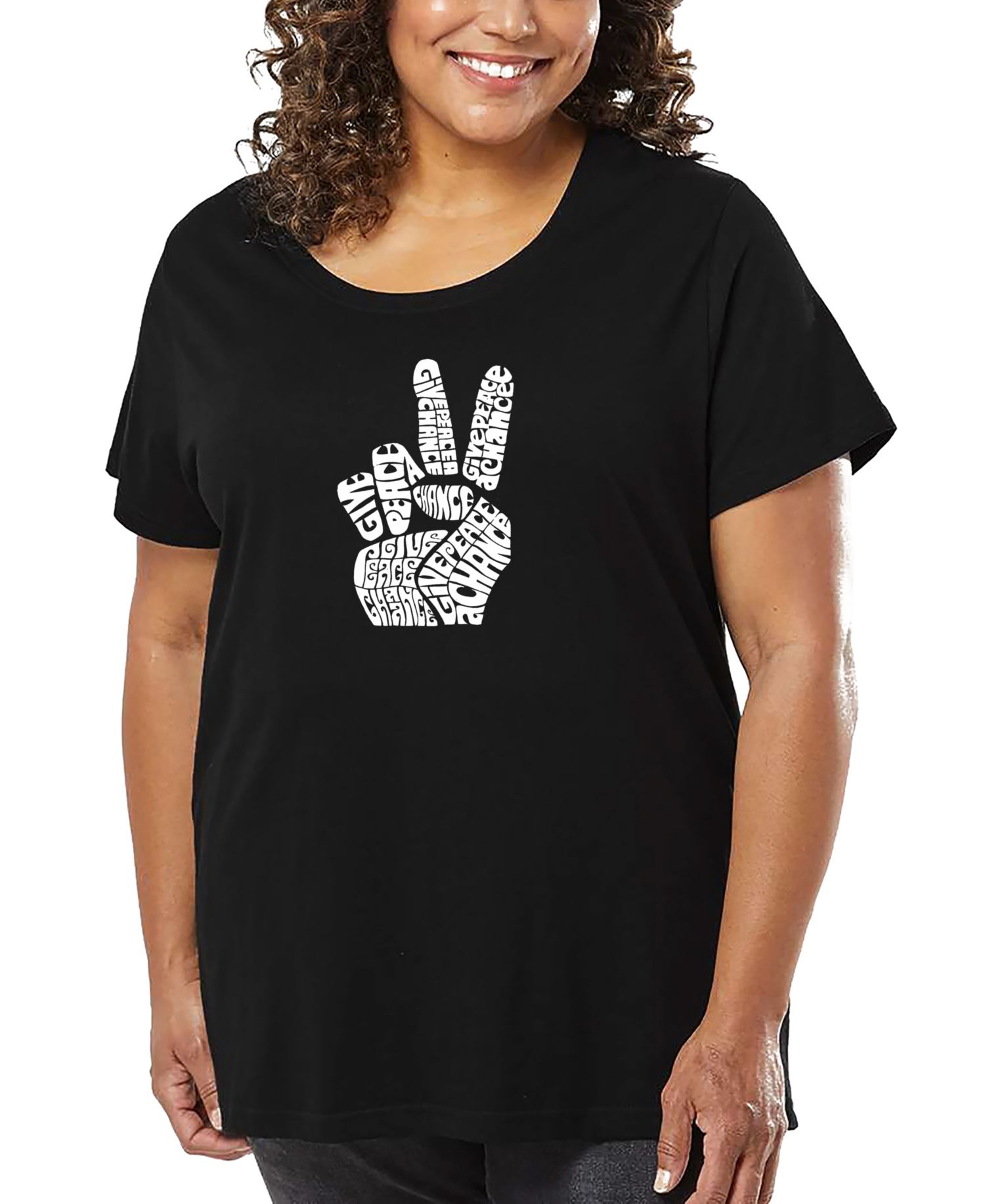 Plus Size Peace Fingers Word Art T-Shirt