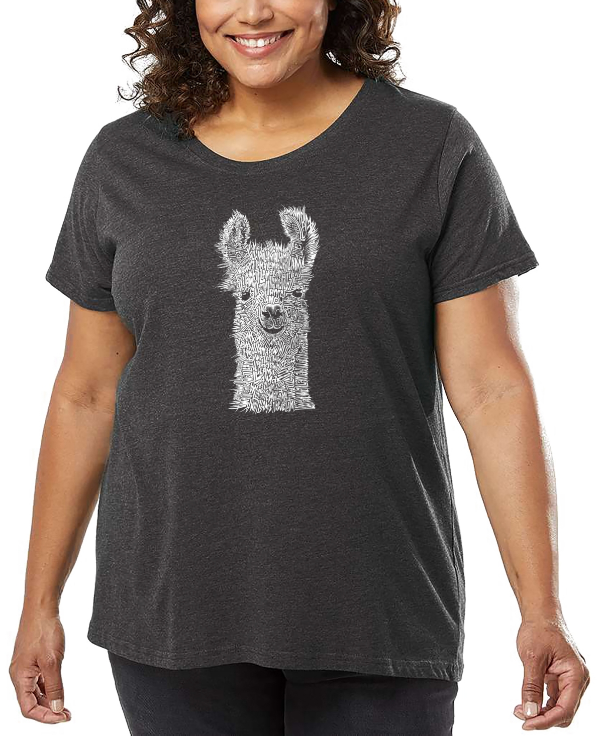 La Pop Art Plus Size Llama Word Art T-shirt In Gray