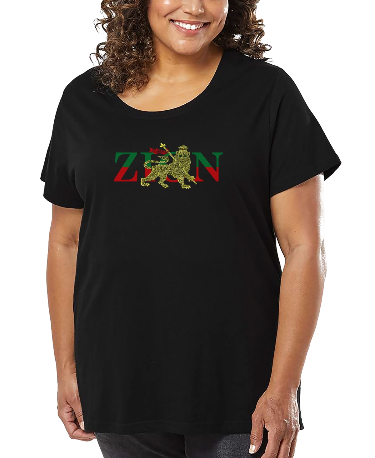 La Pop Art Plus Size Zion One Love Word Art T-shirt In Black