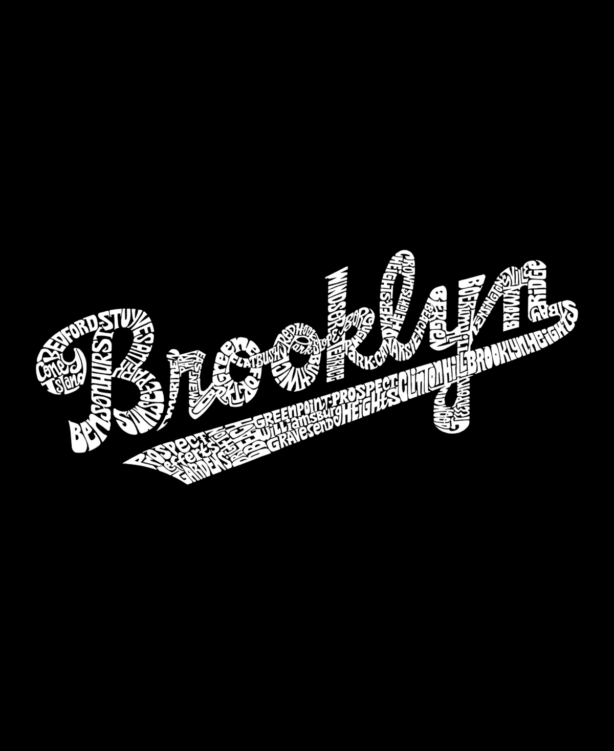 La Pop Art Plus Size Brooklyn Neighborhoods Word Art T-shirt In Black