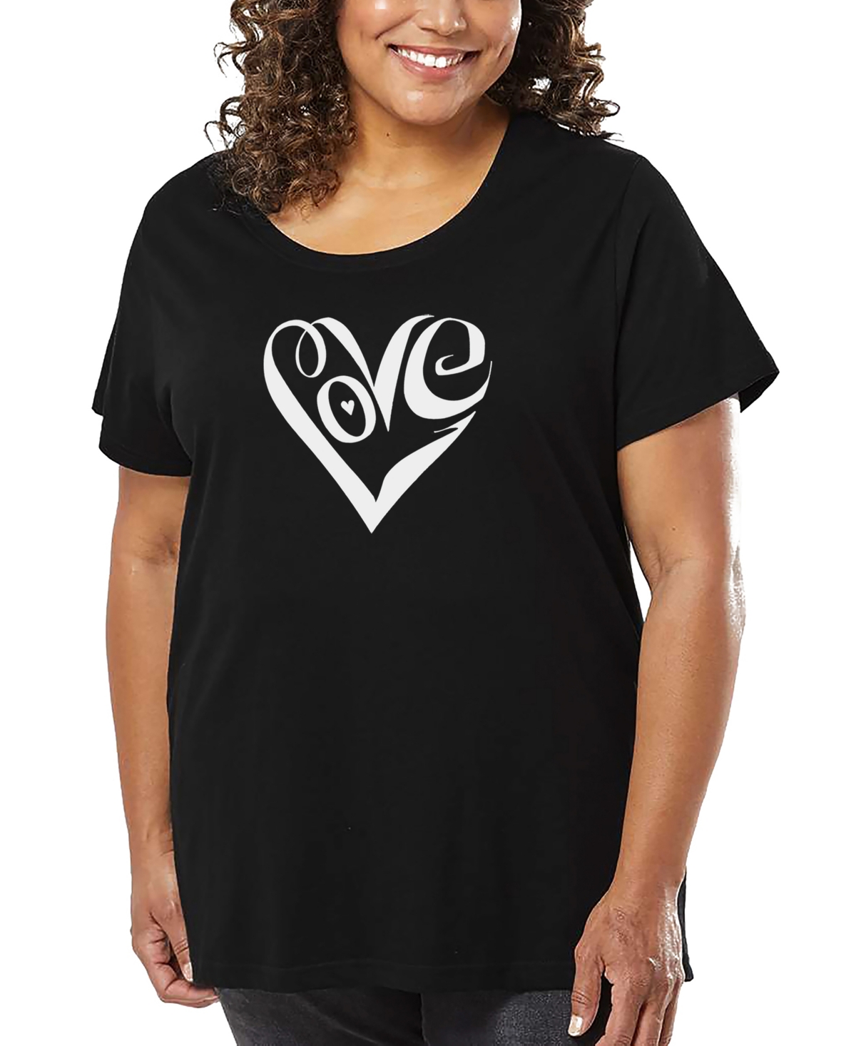 La Pop Art Plus Size Script Love Heart Word Art T-shirt In Black