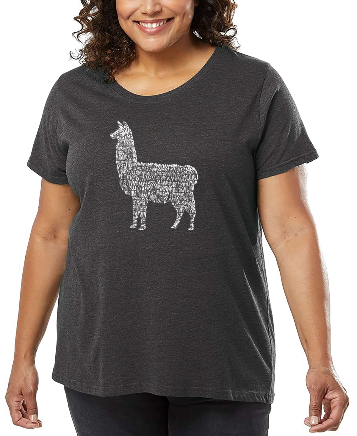La Pop Art Plus Size Llama Mama Word Art T-shirt In Gray