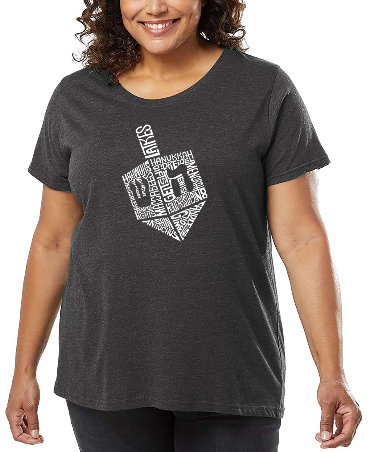 La Pop Art Plus Size Hanukkah Dreidel Word Art T-shirt In Gray