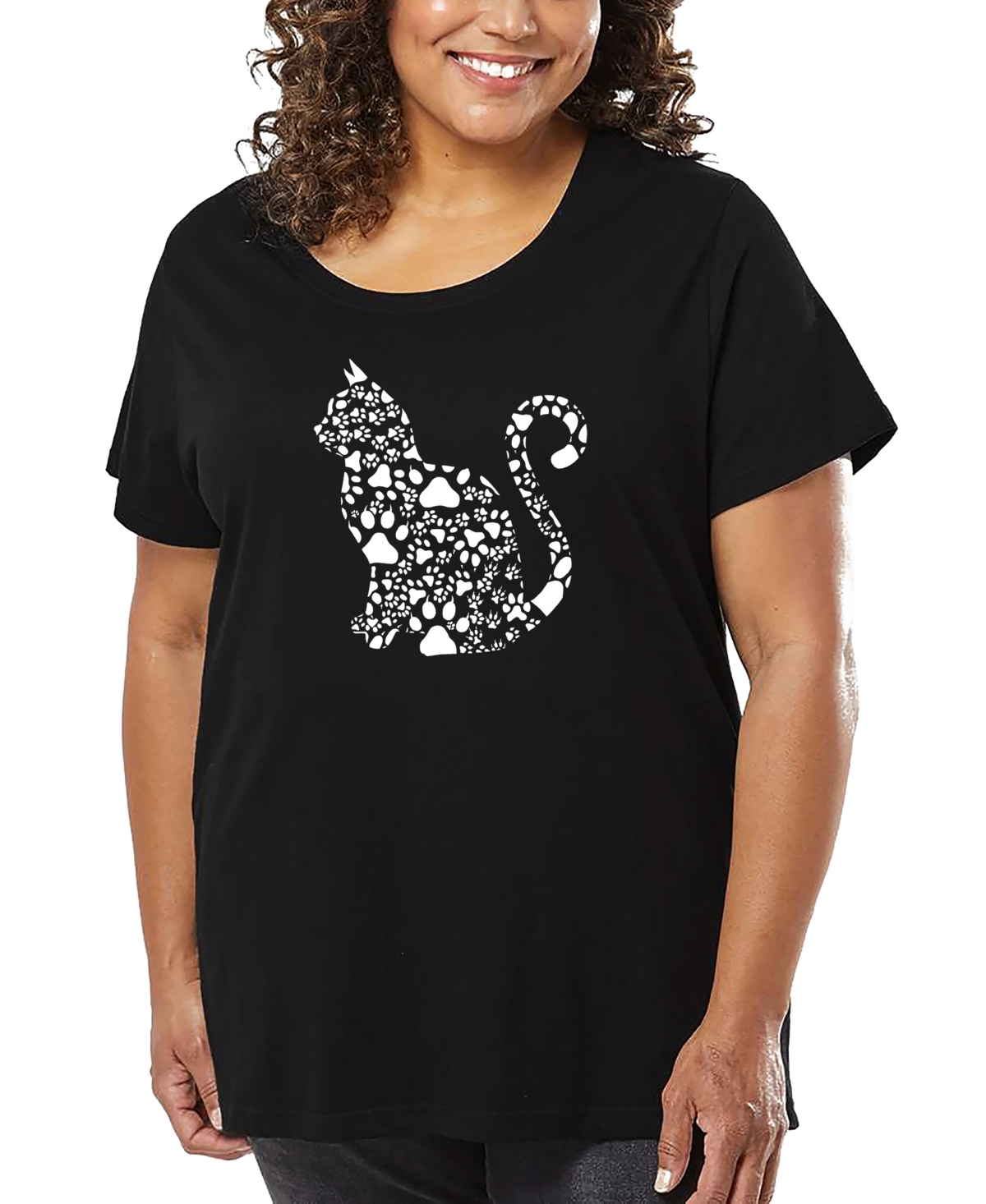 La Pop Art Plus Size Cat Claws Art T-shirt In Black