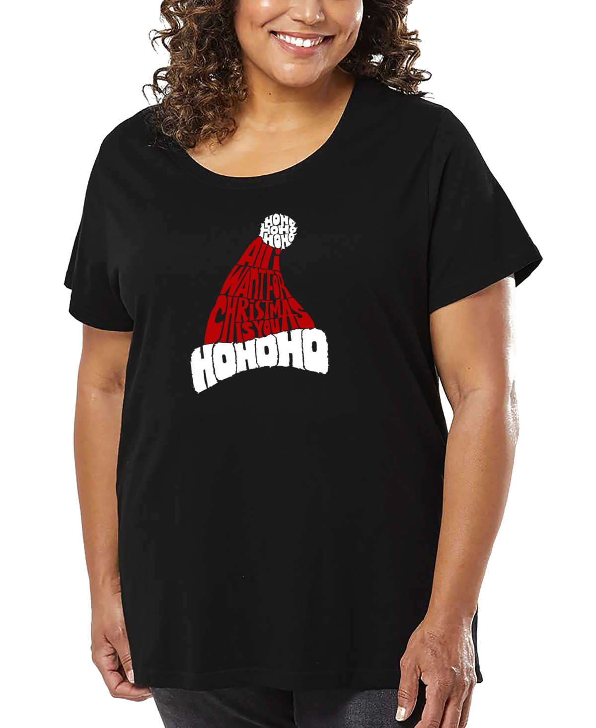 La Pop Art Plus Size All I Want For Christmas Is You Word Art V-neck T-shirt In Black
