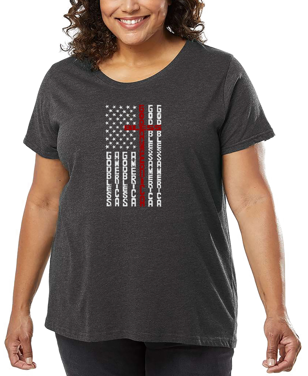 La Pop Art Plus Size Cross Flag Word Art T-shirt In Gray