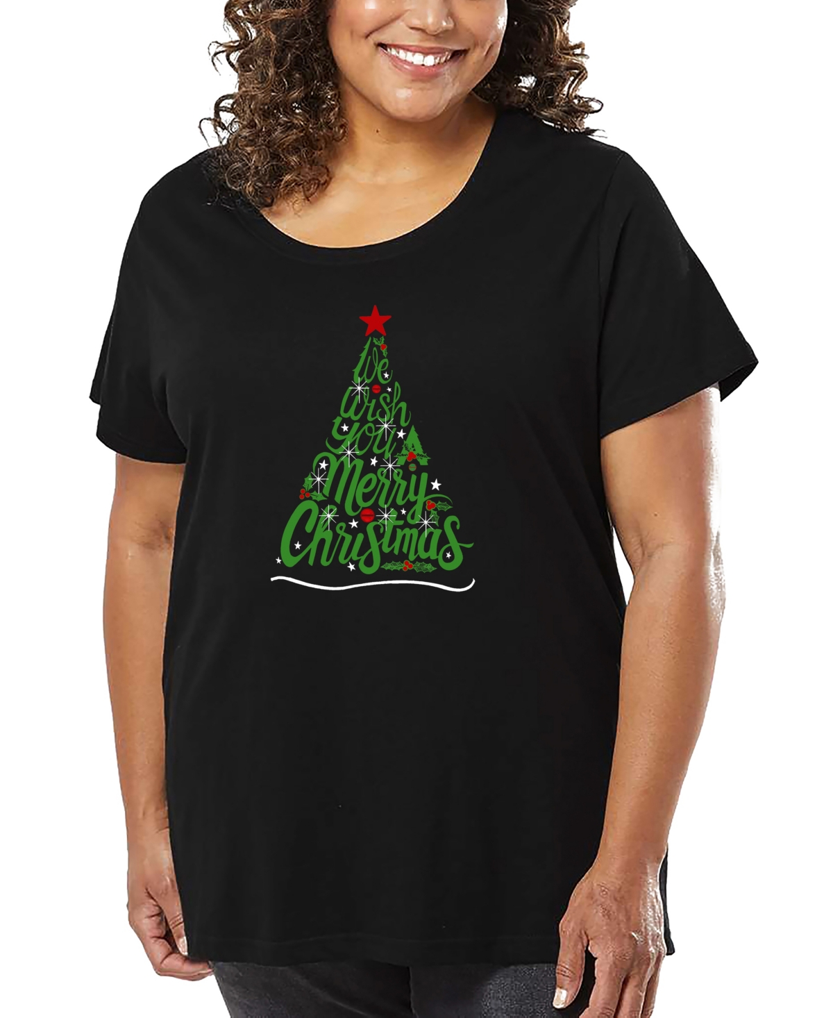 La Pop Art Plus Size We Wish You A Merry Christmas Word Art V-neck T-shirt In Black