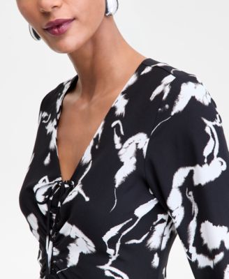 Women's Drawstring-Front V-Neck Midi Dress, Macy's Exclusive