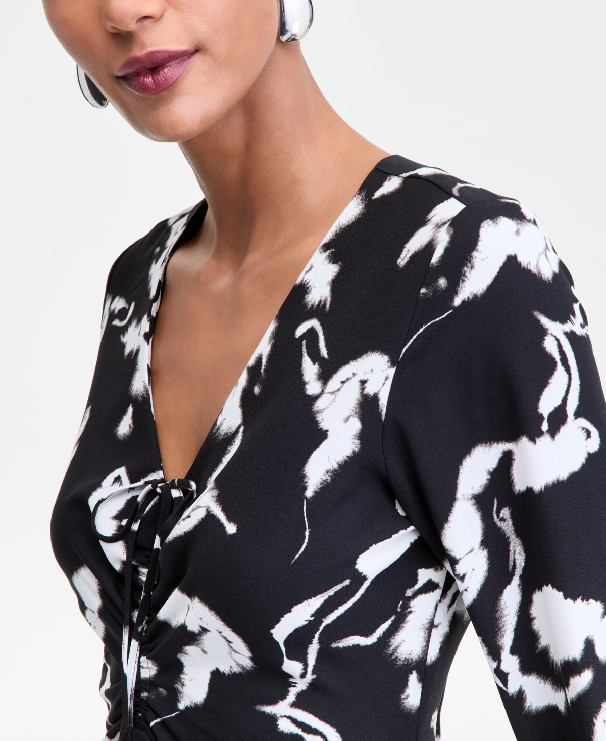 Inc International Concepts Women's Drawstring-front V-neck Midi Dress, Macy's Exclusive In Multi