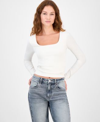 Juniors' Square-Neck Double-Layer Long-Sleeve