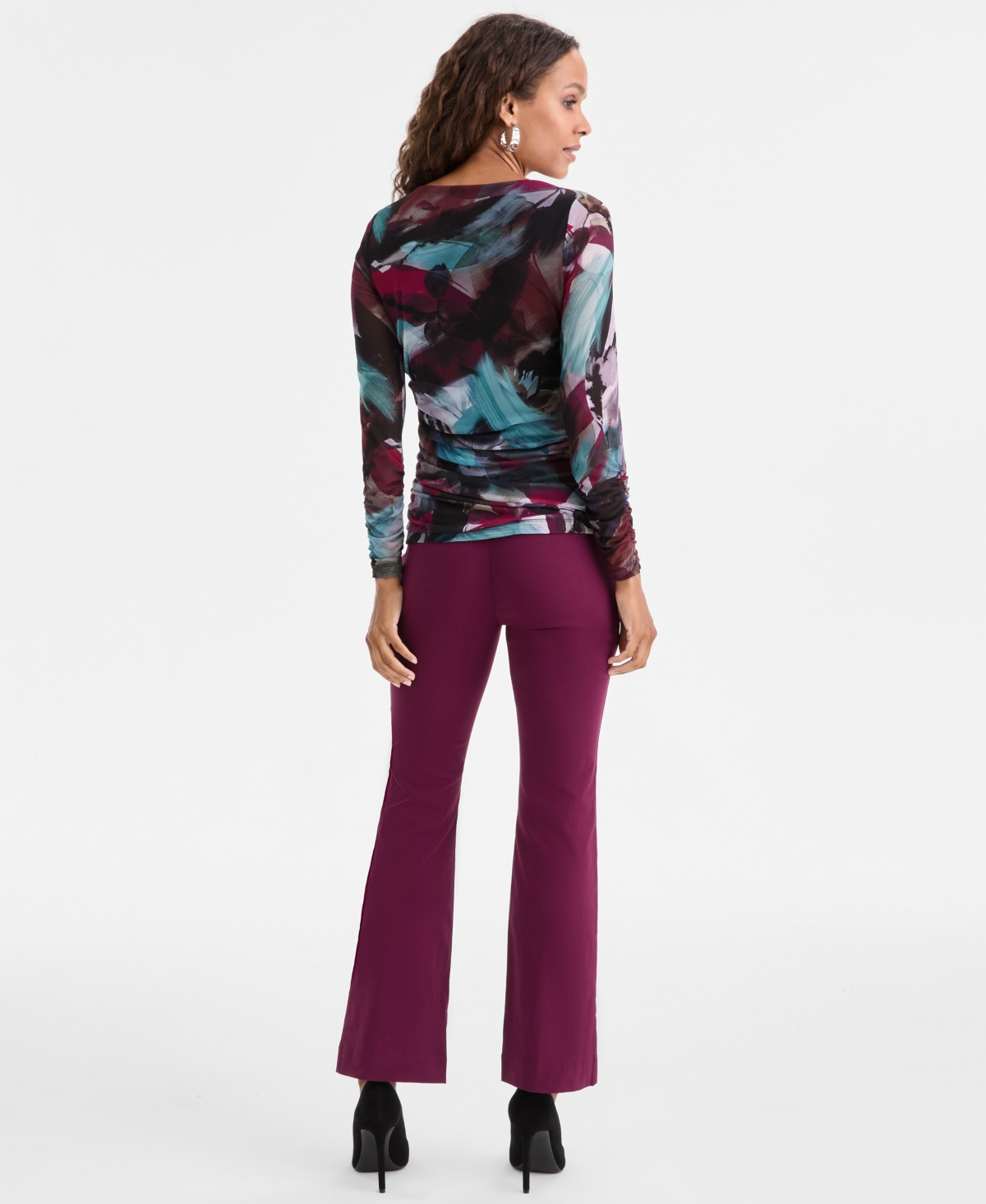Inc International Concepts Petite Ruched Abstract-print Top, Macy's Exclusive In Multi