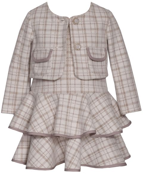 Комплект Bonnie Baby Tiered Plaid Jacket and Dress, 2-Piece Set для девочек-малышей, цвет: Серо-коричневый