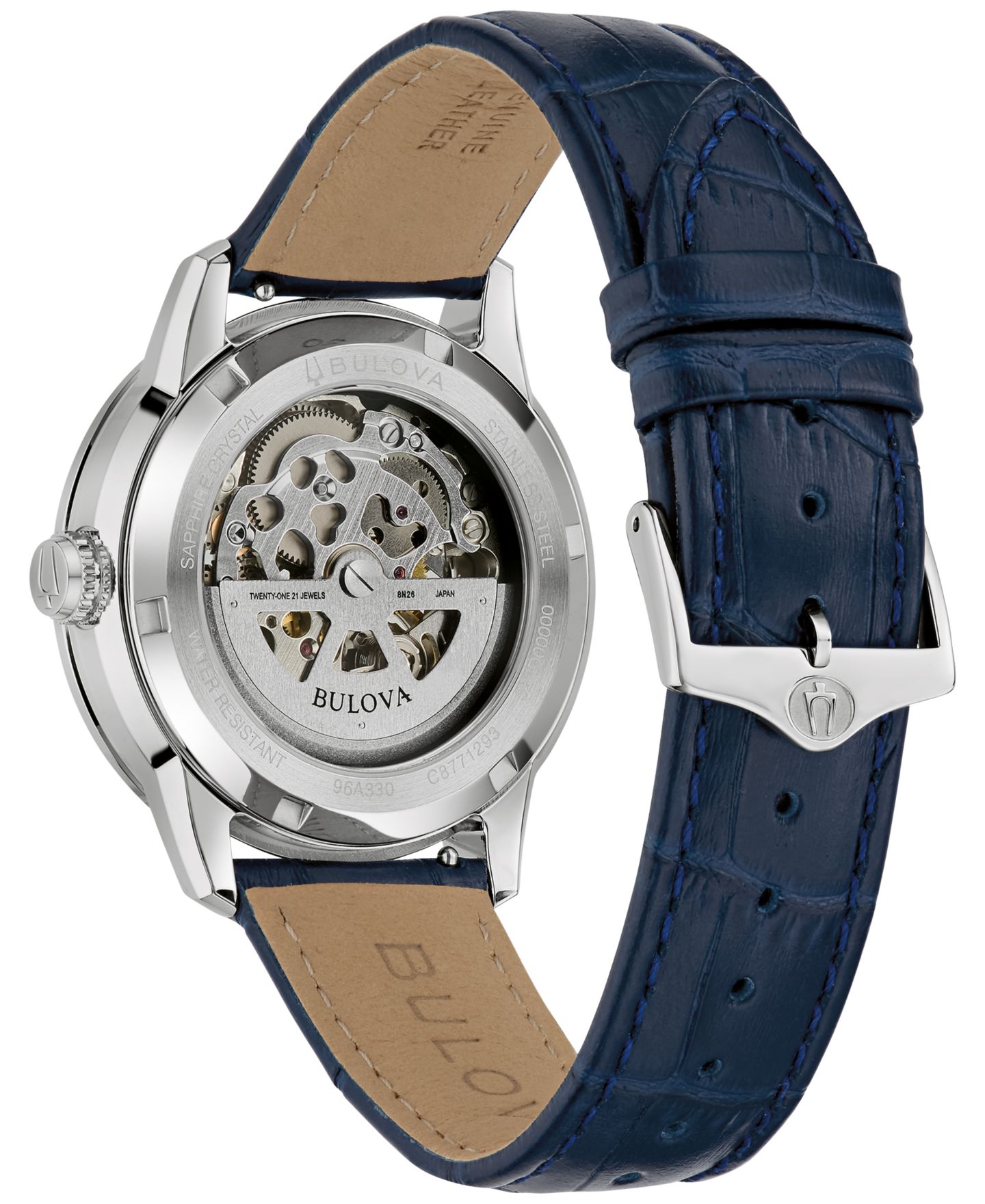 Мужские часы Bulova Classic Sutton Automatic Blue Leather Strap Watch 40mm — фото 5