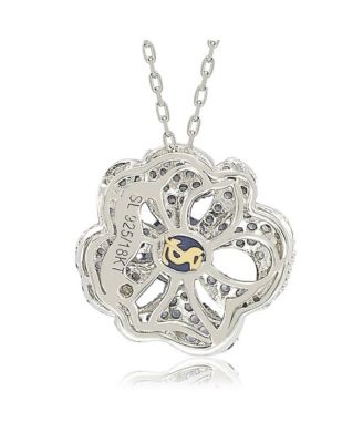 Suzy Levian Sterling Silver Sapphire & Created White Sapphire Whimsical Flower Pendant