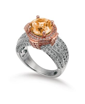Suzy Levian Two-Tone Sterling Round Cut Center Topaz Cocktail Milano Ring