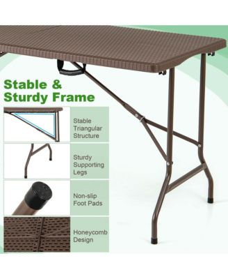 5 ft Folding Picnic Table Outdoor Dining Table with Rattan Grain HDPE Tabletop