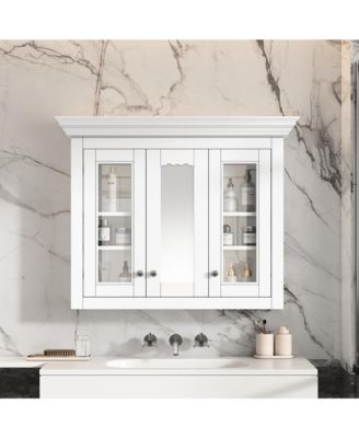 35" Wall Mounted Medicine Cabinet with Mirror and 5 Adjustable Storage Shelves