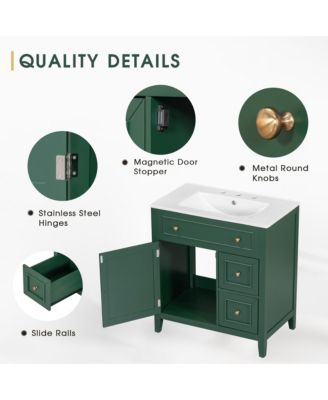 30" Bathroom Vanity with Sink Top, Cabinet with Door and Two Drawers, Solid Wood Frame, One Package