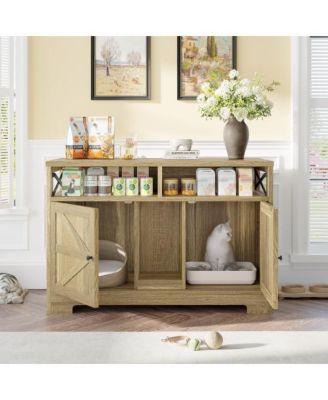 Double Cat Litter Box Enclosure End Table Brown