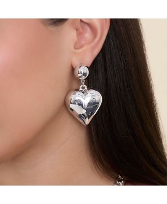 Puffy Heart Statement Stud Earrings in Silver-Tone