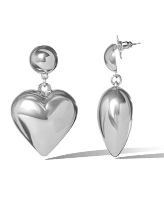 Puffy Heart Statement Stud Earrings in Silver-Tone
