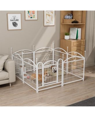 24 in H. 8 White Panels Heavy Duty Metal Dog Pen Pet with Door  for Large Medium Small Dogs Indoor Outdoor