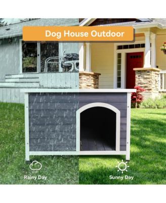 24 in H. Gray Small Wooden Outdoor Dog House with Elevated Floor