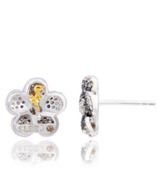 Suzy Levian Sterling Silver Sapphire Created White Sapphire Flower Earrings